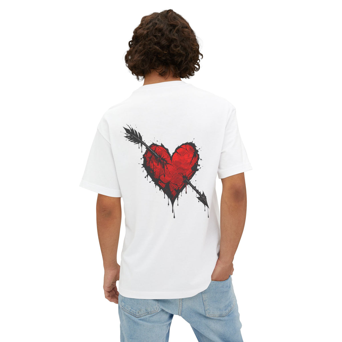 Embroidered Red Heart Tee — Oversized Boxy T-Shirt