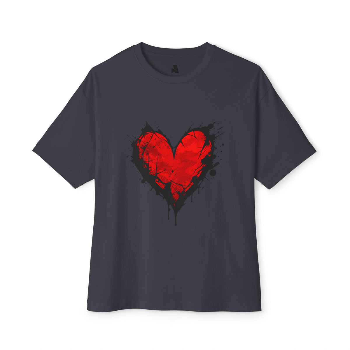 Grunge Red Heart Oversized Tee — Boxy Unisex Graphic T-Shirt