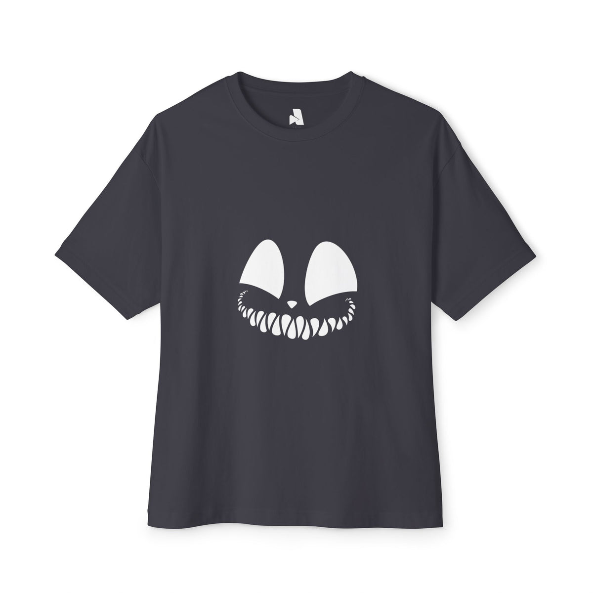 Spooky Grin Tee — Black Oversized Boxy Shirt with Creepy Smile Graphic