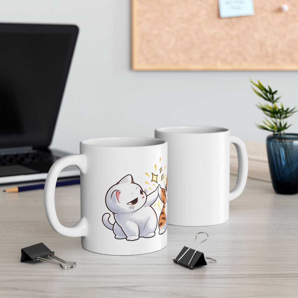 Cute Kitten Pair Ceramic Mug – Adorable Cat Illustration Coffee Cup (11oz, 15oz)