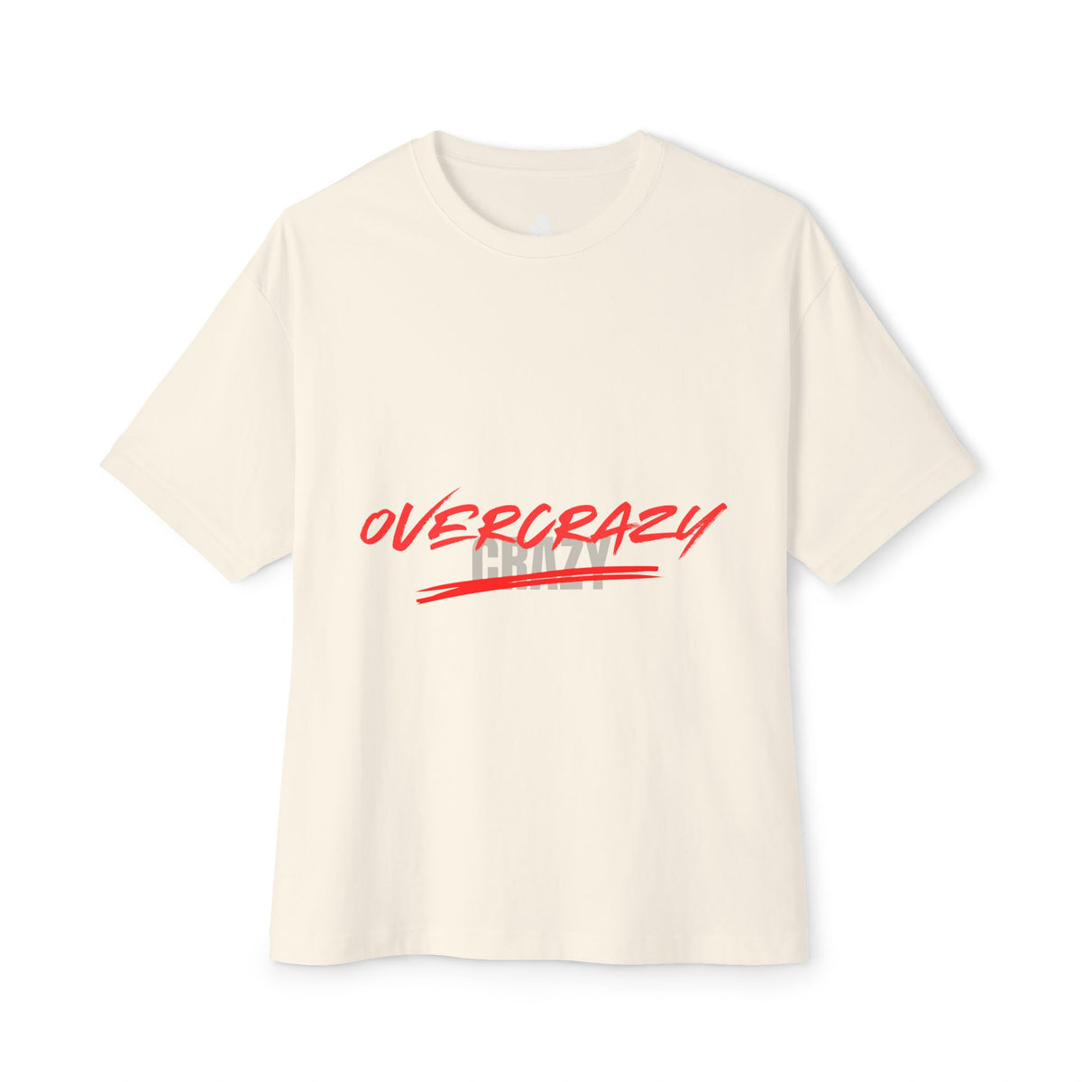 OVERCRAZY Tee — Oversized Boxy White T‑Shirt with Red Script