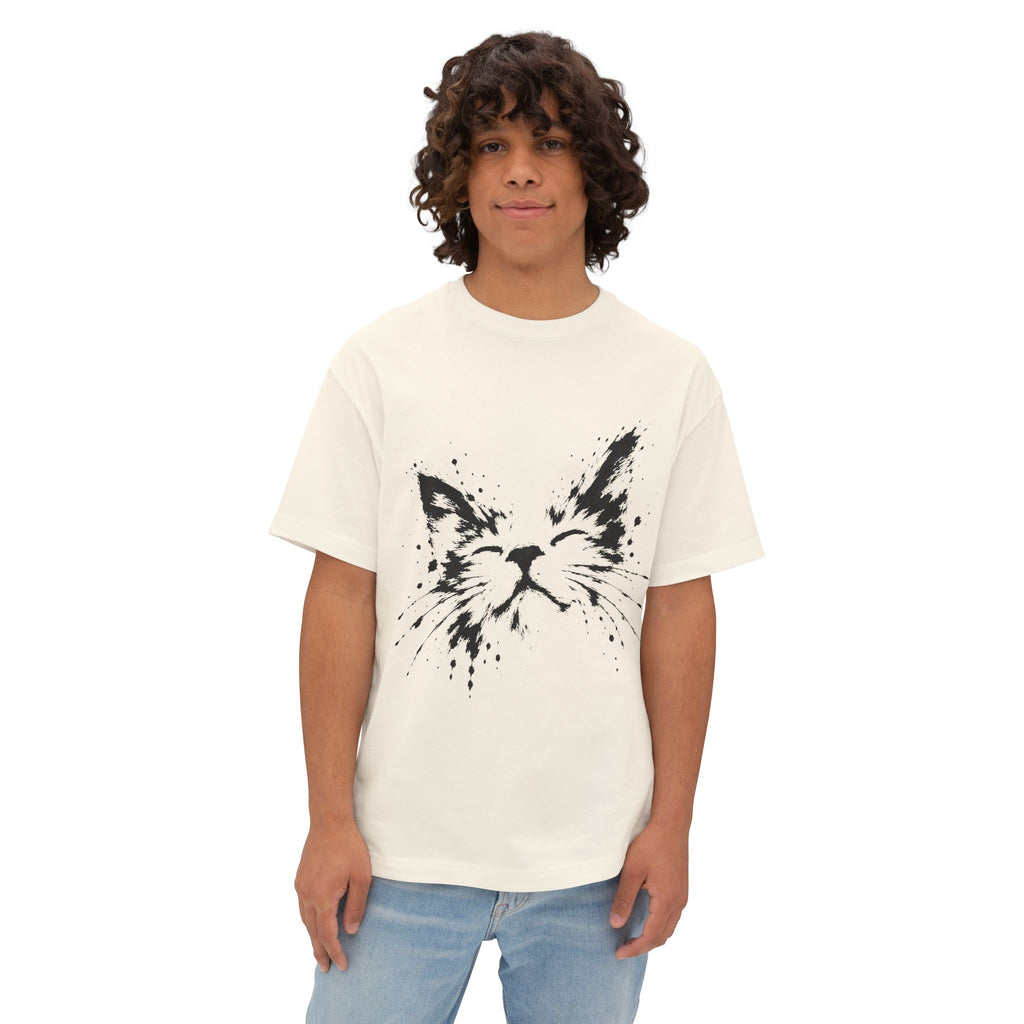Cat Face Ink Splash Tee — Oversized Boxy Graphic T-Shirt