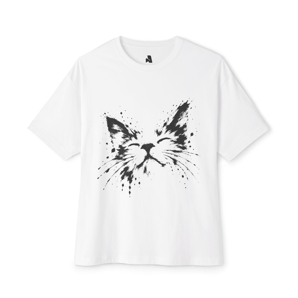 Cat Face Ink Splash Tee — Oversized Boxy Graphic T-Shirt