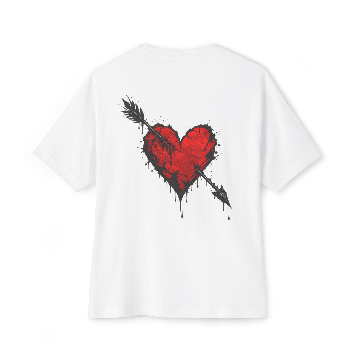 Embroidered Red Heart Tee — Oversized Boxy T-Shirt