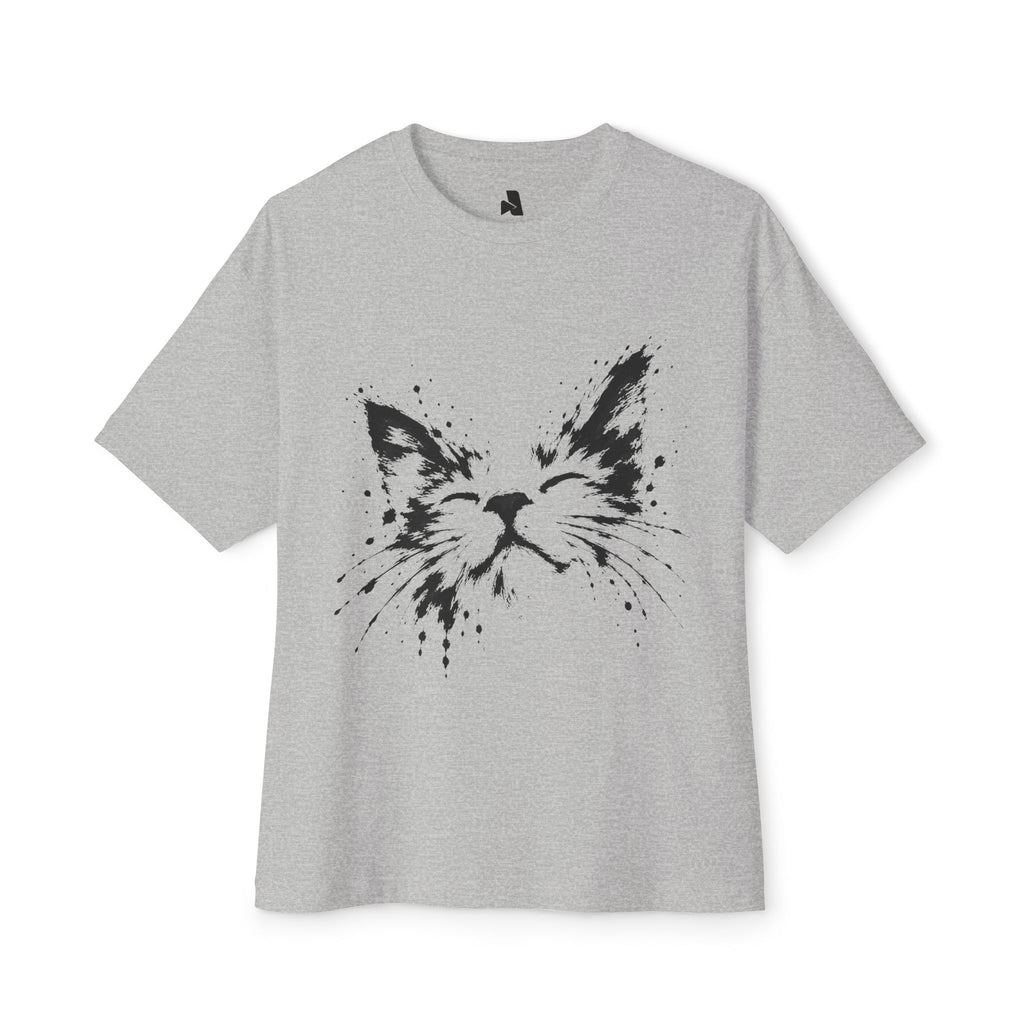 Cat Face Ink Splash Tee — Oversized Boxy Graphic T-Shirt