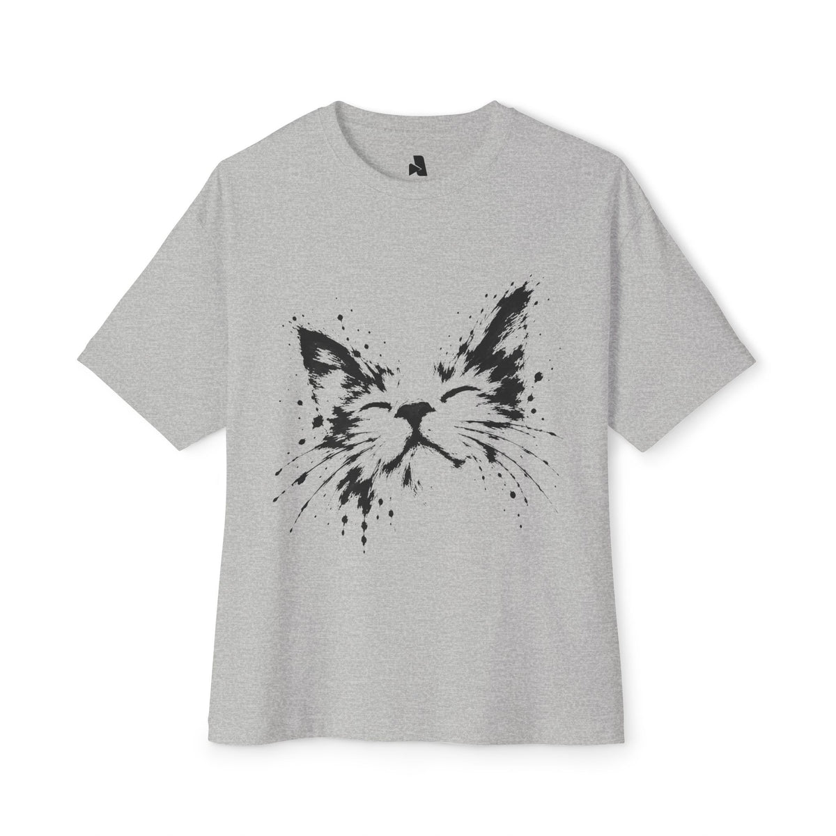 Cat Face Ink Splash Tee — Oversized Boxy Graphic T-Shirt