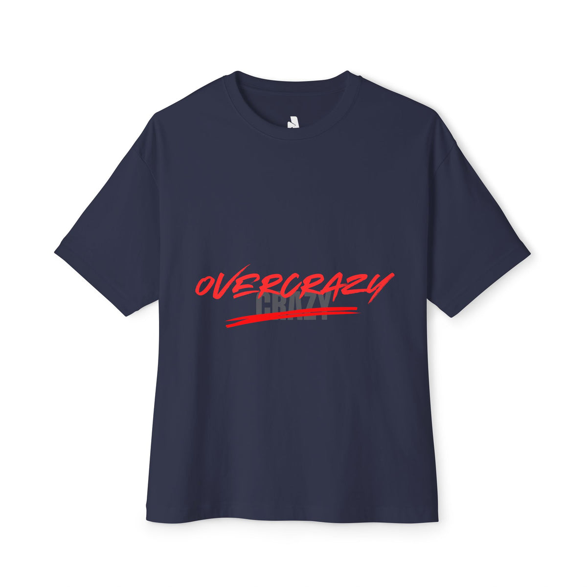 OVERCRAZY Tee — Oversized Boxy White T‑Shirt with Red Script
