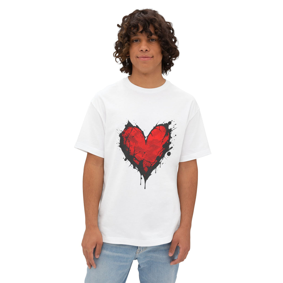 Grunge Red Heart Oversized Tee — Boxy Unisex Graphic T-Shirt