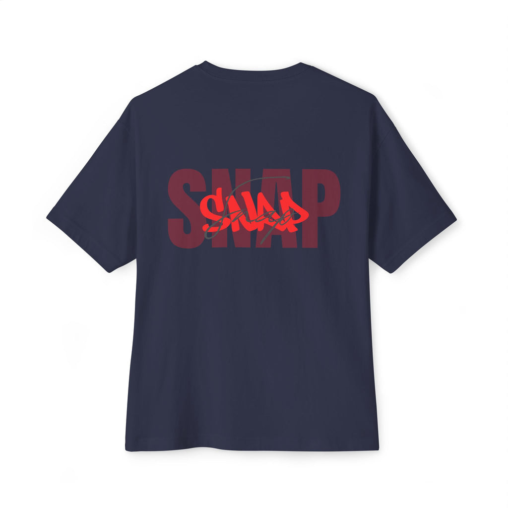 SNAP Graphic Tee — White Oversized Boxy T-Shirt with Bold Red Text