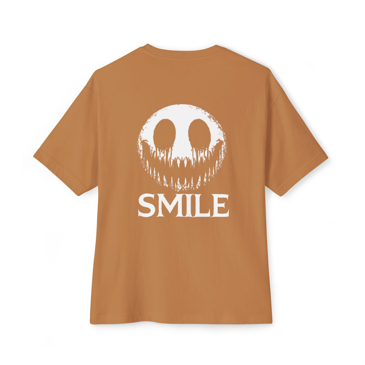 SMILE Graphic Tee — Black Oversized Boxy Shirt with White Gothic Text