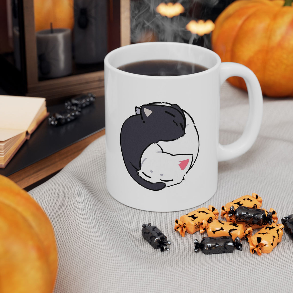 Cat Face Ceramic Mug — Cute Sleeping Kitty Coffee Cup (11oz & 15oz)