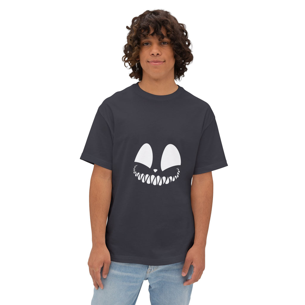Spooky Grin Tee — Black Oversized Boxy Shirt with Creepy Smile Graphic