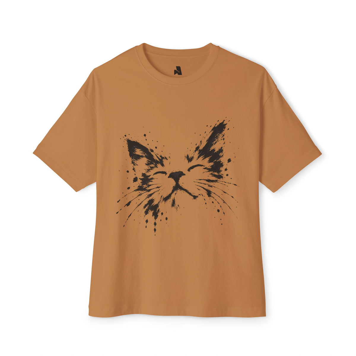 Cat Face Ink Splash Tee — Oversized Boxy Graphic T-Shirt