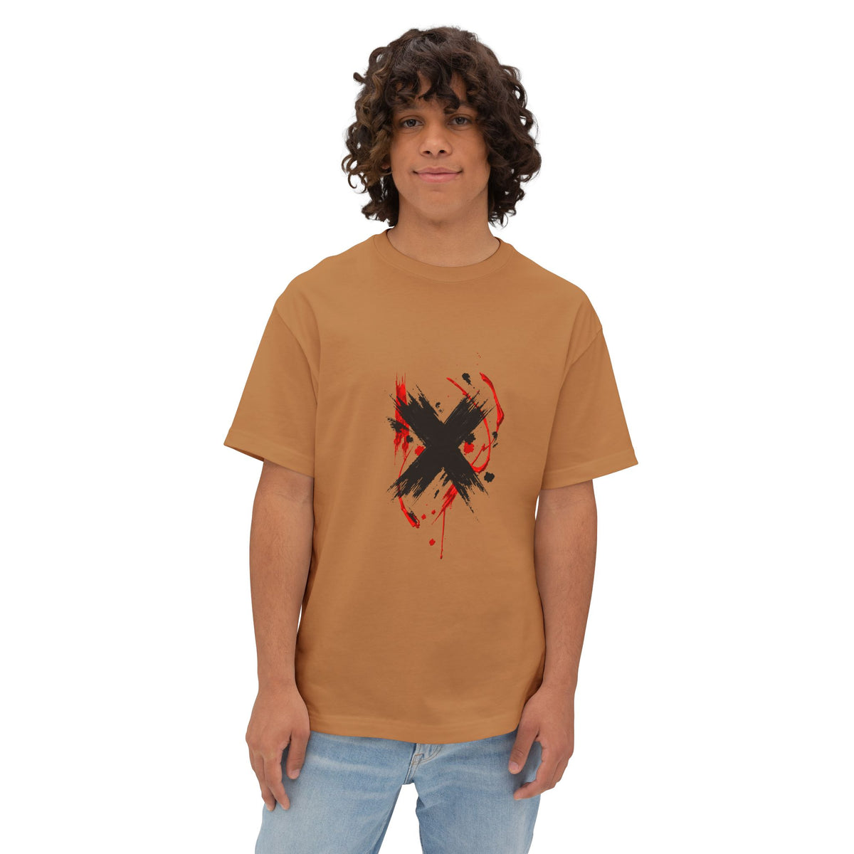 Boxy Tee with Grunge Paint X Graphic — Oversized Streetwear T-Shirt