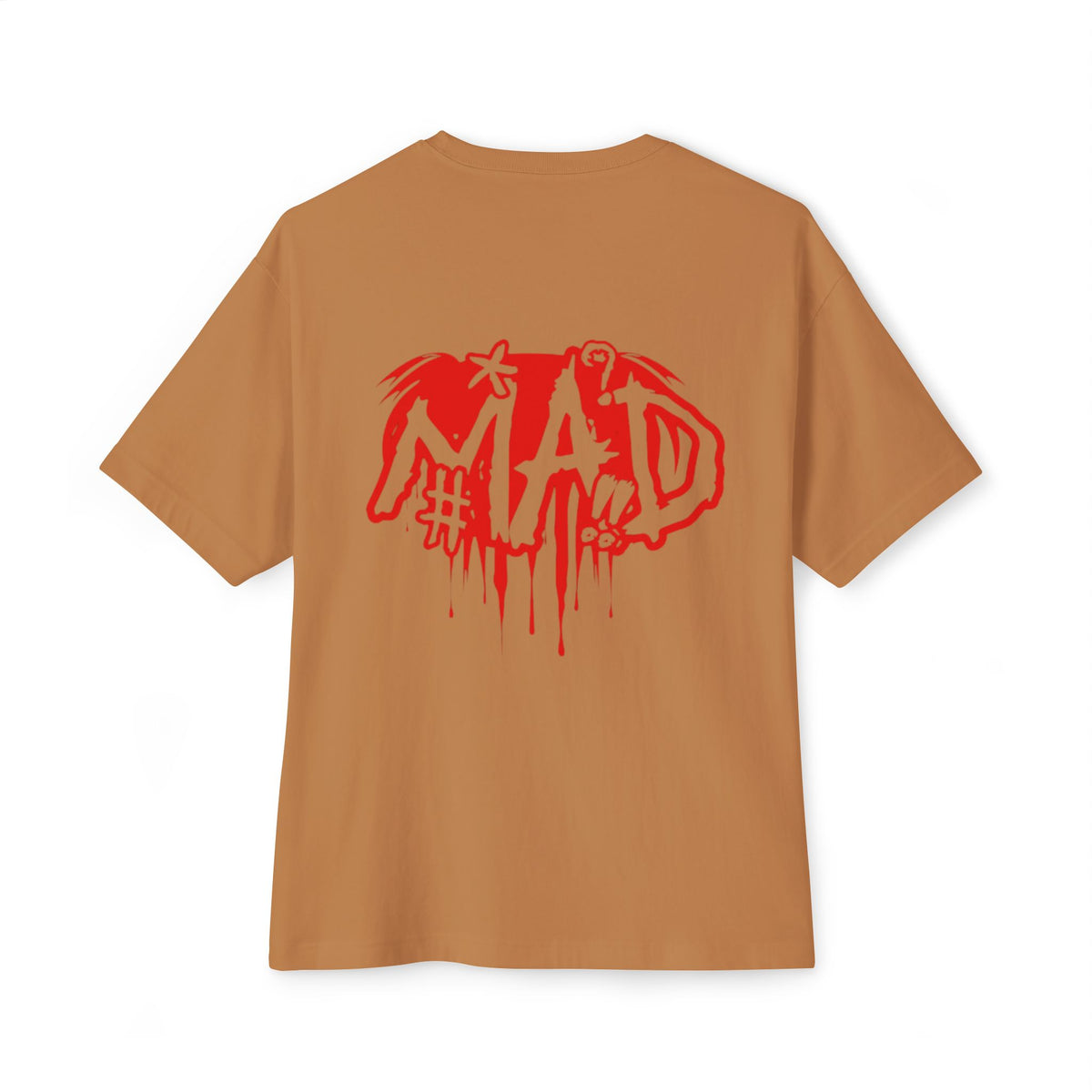 Boxy Tee — Small Red Drip "MAD" Logo Chest Graphic