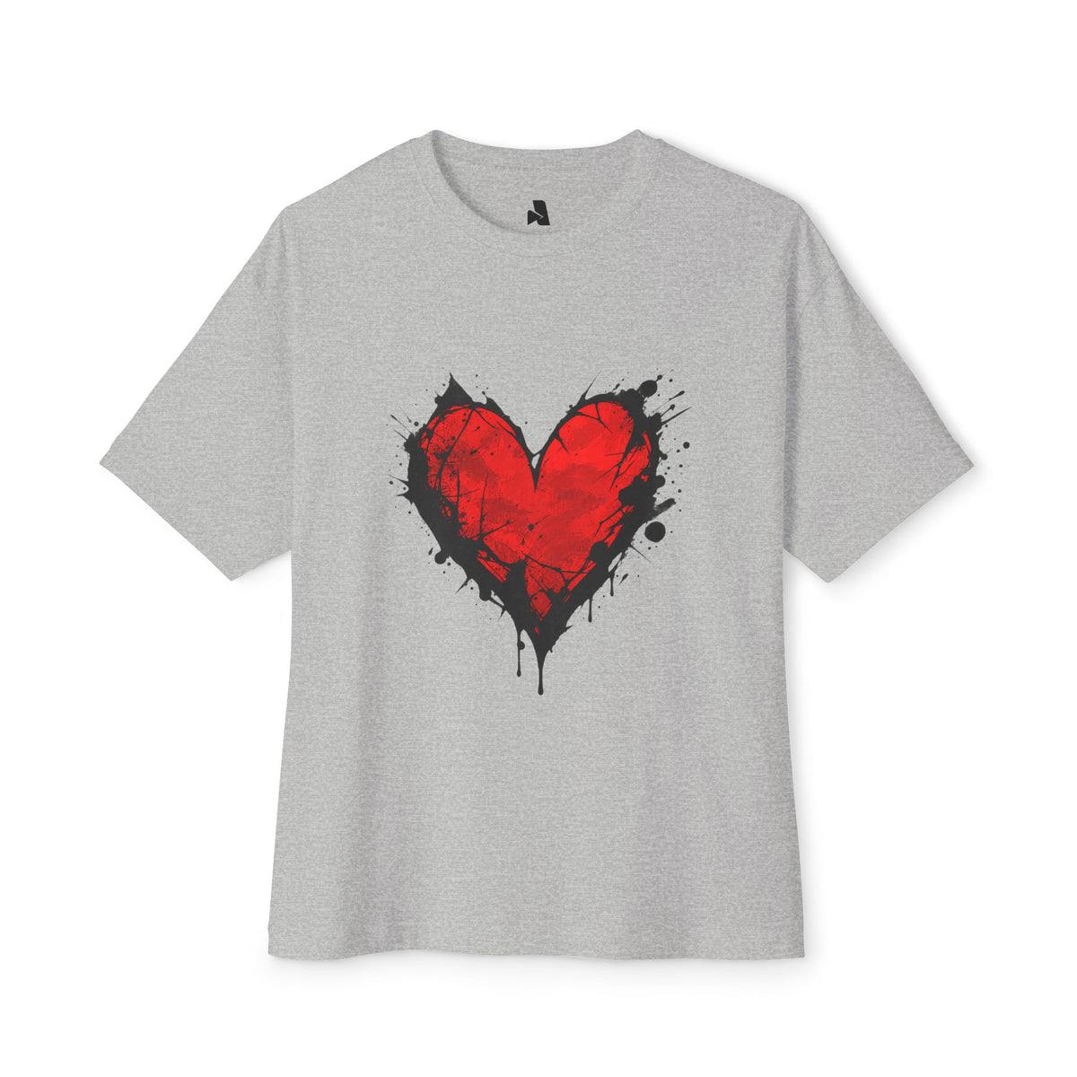 Grunge Red Heart Oversized Tee — Boxy Unisex Graphic T-Shirt