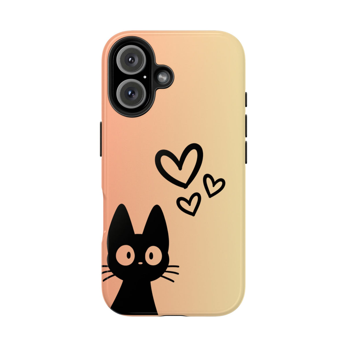 Cat Heart Tough Phone Case — Cute Black Cat on Peach Ombre Protective Phone Cover