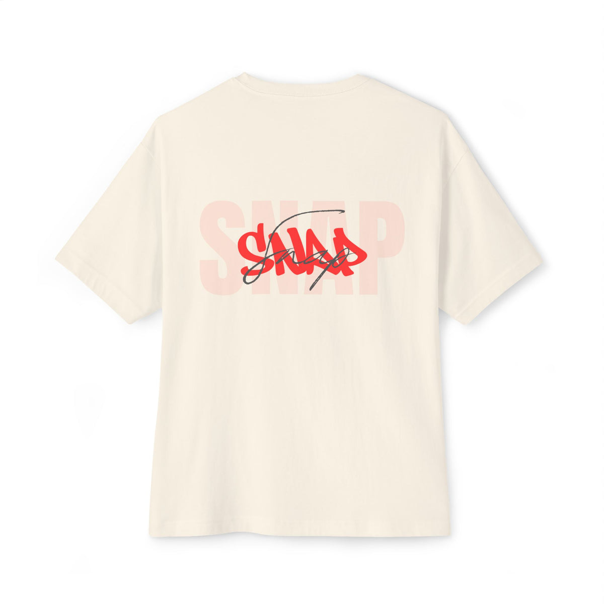 SNAP Graphic Tee — White Oversized Boxy T-Shirt with Bold Red Text