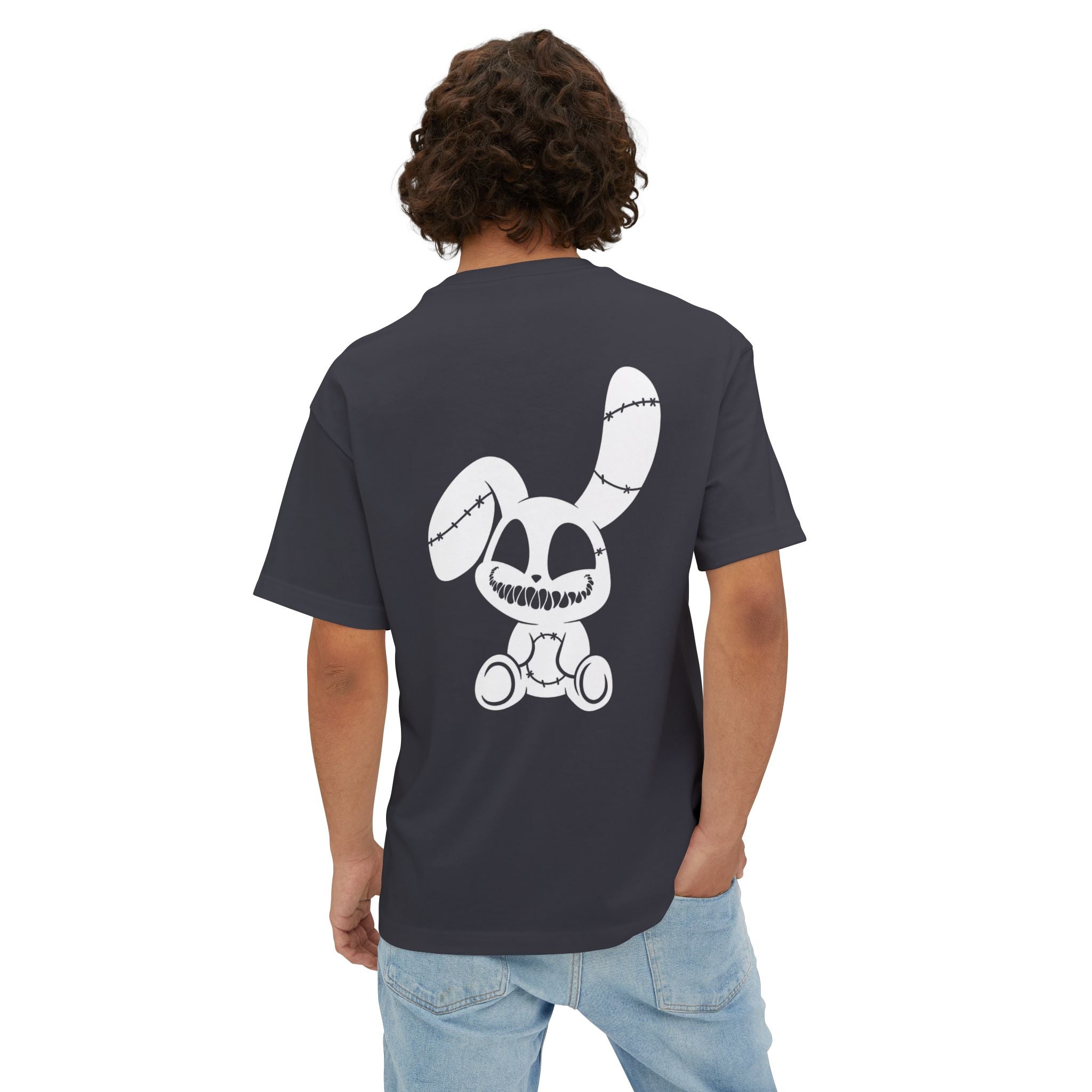 Spooky Grin Tee — Black Oversized Boxy Shirt with Creepy Smile Graphic