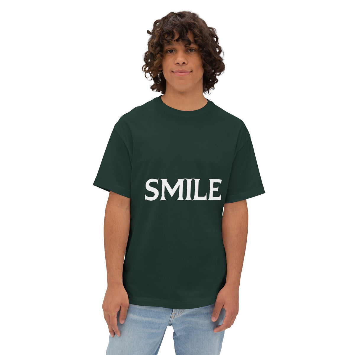 SMILE Graphic Tee — Black Oversized Boxy Shirt with White Gothic Text
