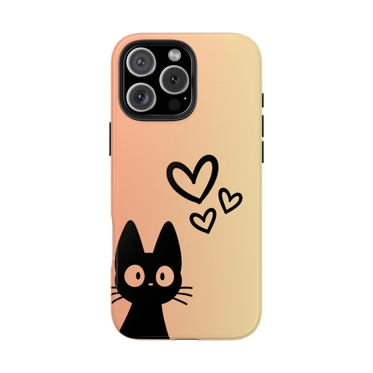 Cat Heart Tough Phone Case — Cute Black Cat on Peach Ombre Protective Phone Cover