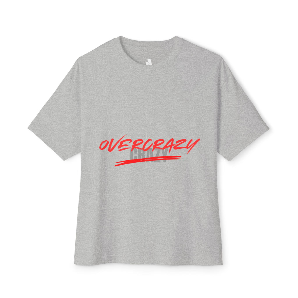 OVERCRAZY Tee — Oversized Boxy White T‑Shirt with Red Script