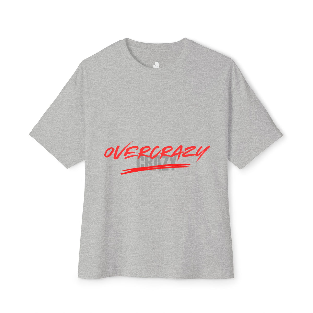 OVERCRAZY Tee — Oversized Boxy White T‑Shirt with Red Script
