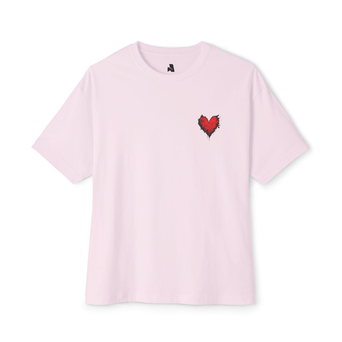 Embroidered Red Heart Tee — Oversized Boxy T-Shirt