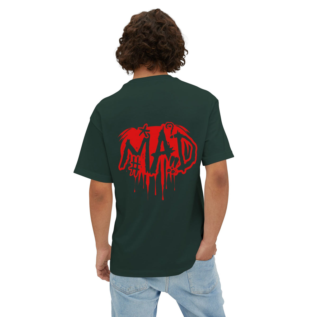 Boxy Tee — Small Red Drip "MAD" Logo Chest Graphic