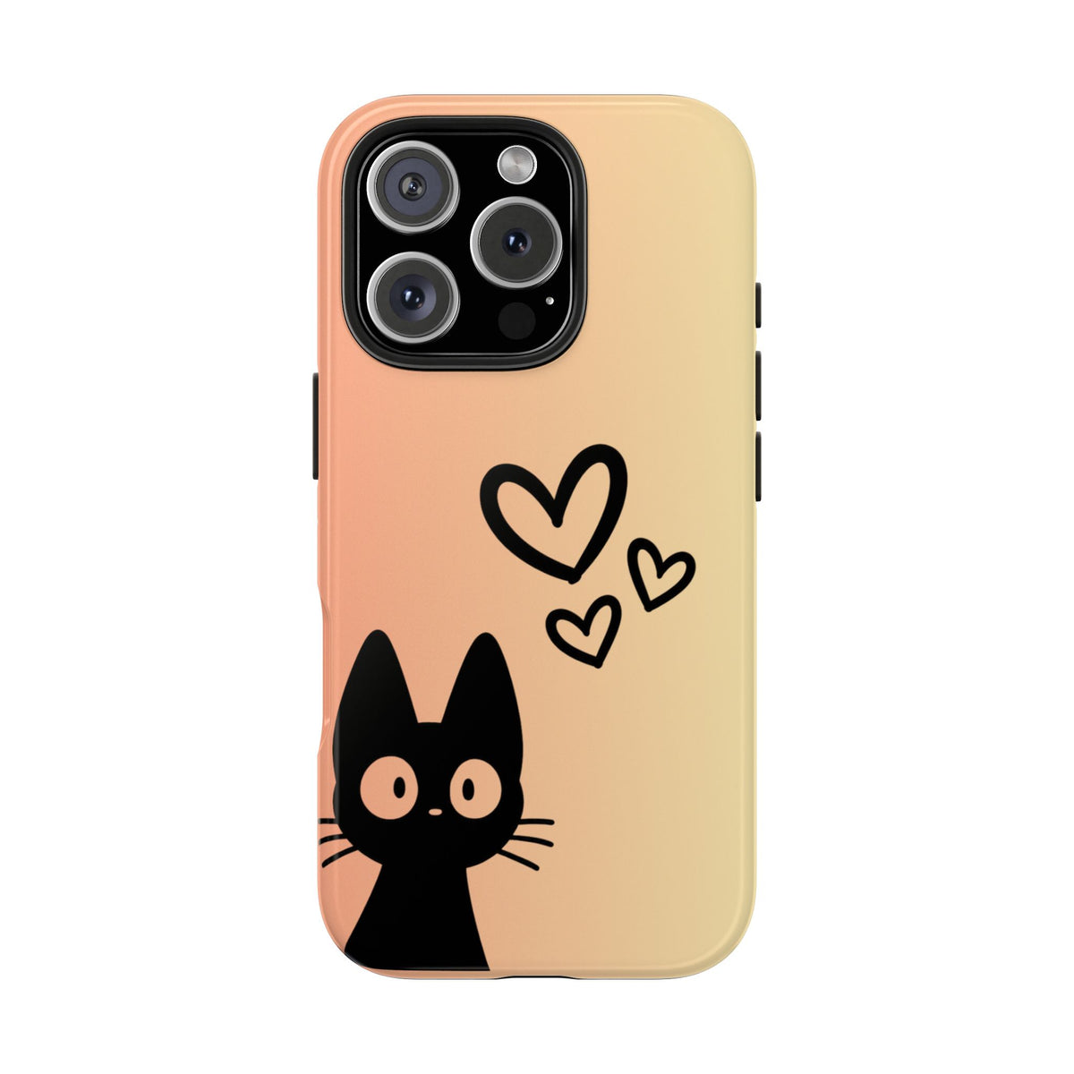 Cat Heart Tough Phone Case — Cute Black Cat on Peach Ombre Protective Phone Cover