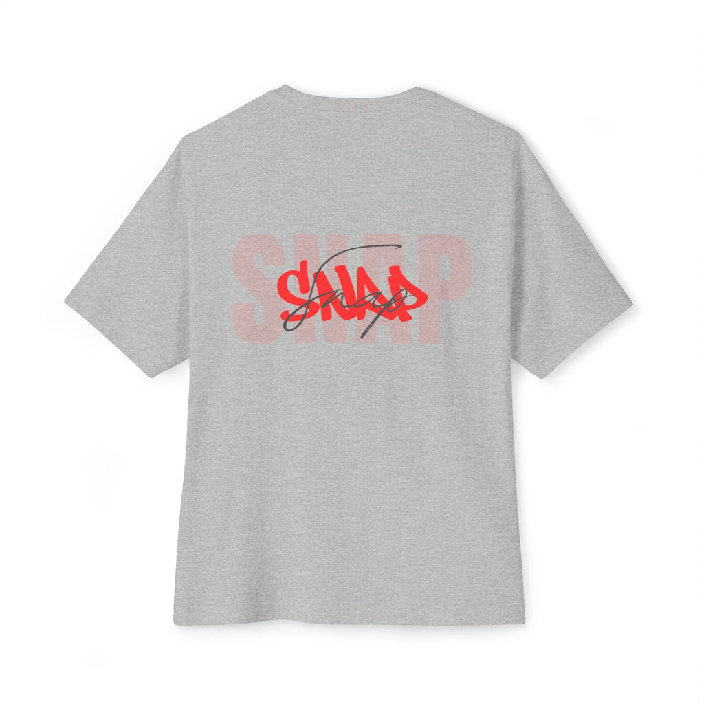 SNAP Graphic Tee — White Oversized Boxy T-Shirt with Bold Red Text