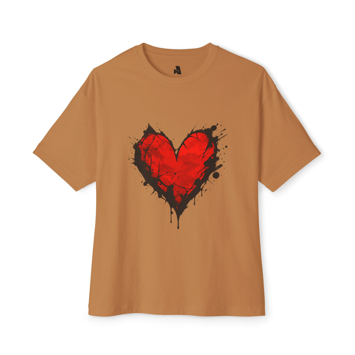 Grunge Red Heart Oversized Tee — Boxy Unisex Graphic T-Shirt