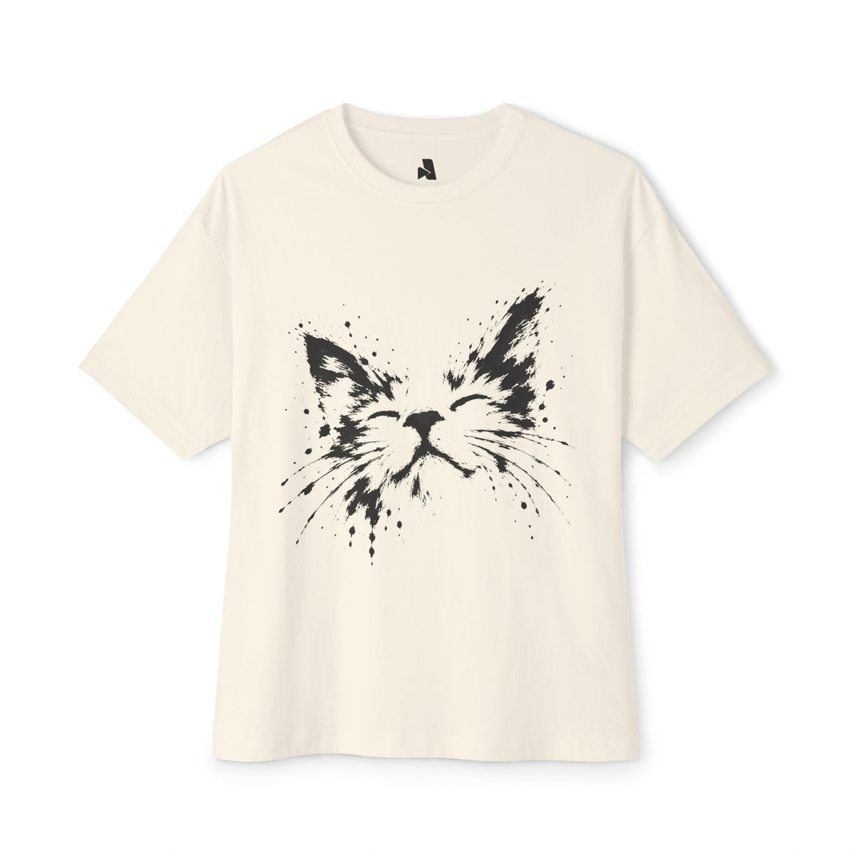 Cat Face Ink Splash Tee — Oversized Boxy Graphic T-Shirt