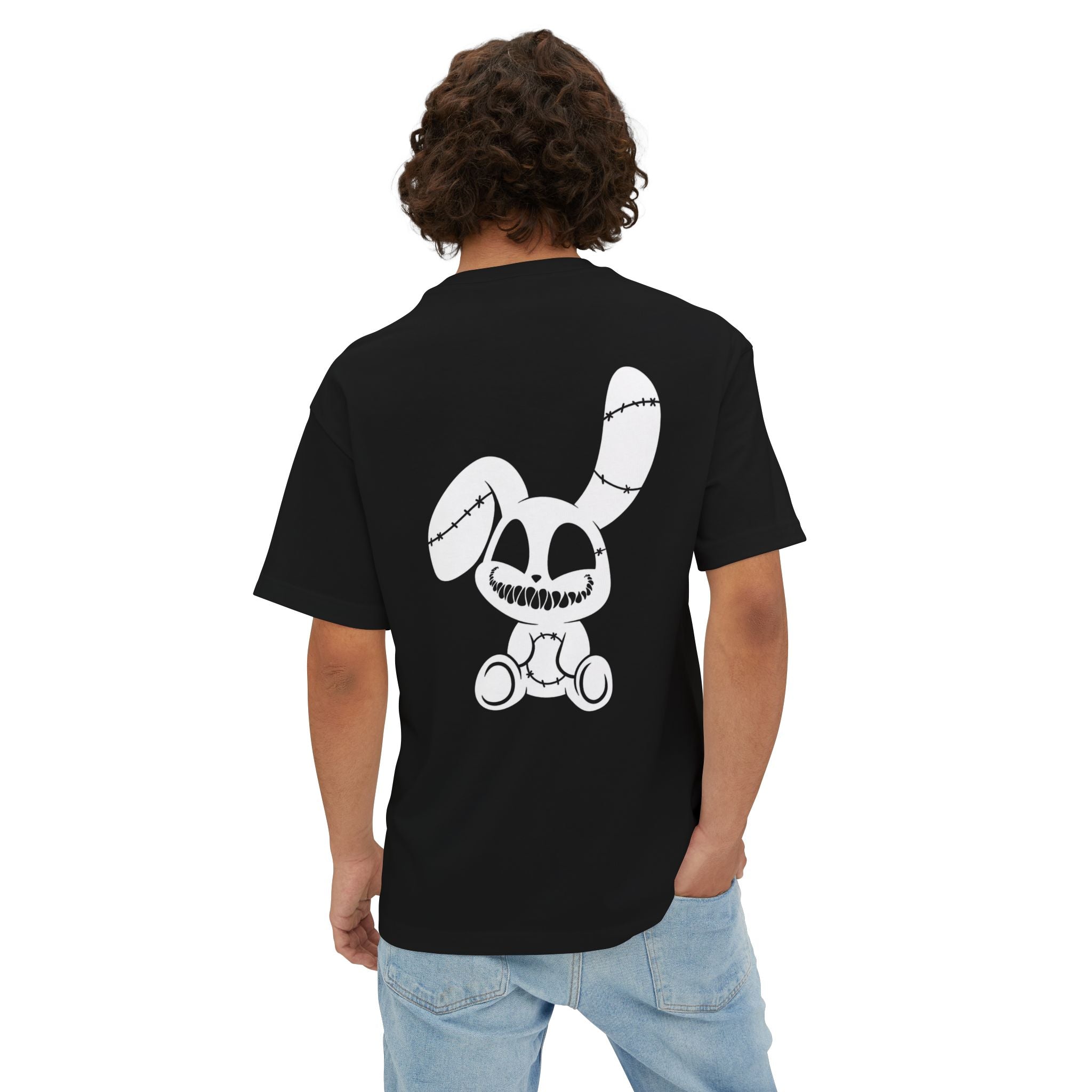 Spooky Grin Tee — Black Oversized Boxy Shirt with Creepy Smile Graphic