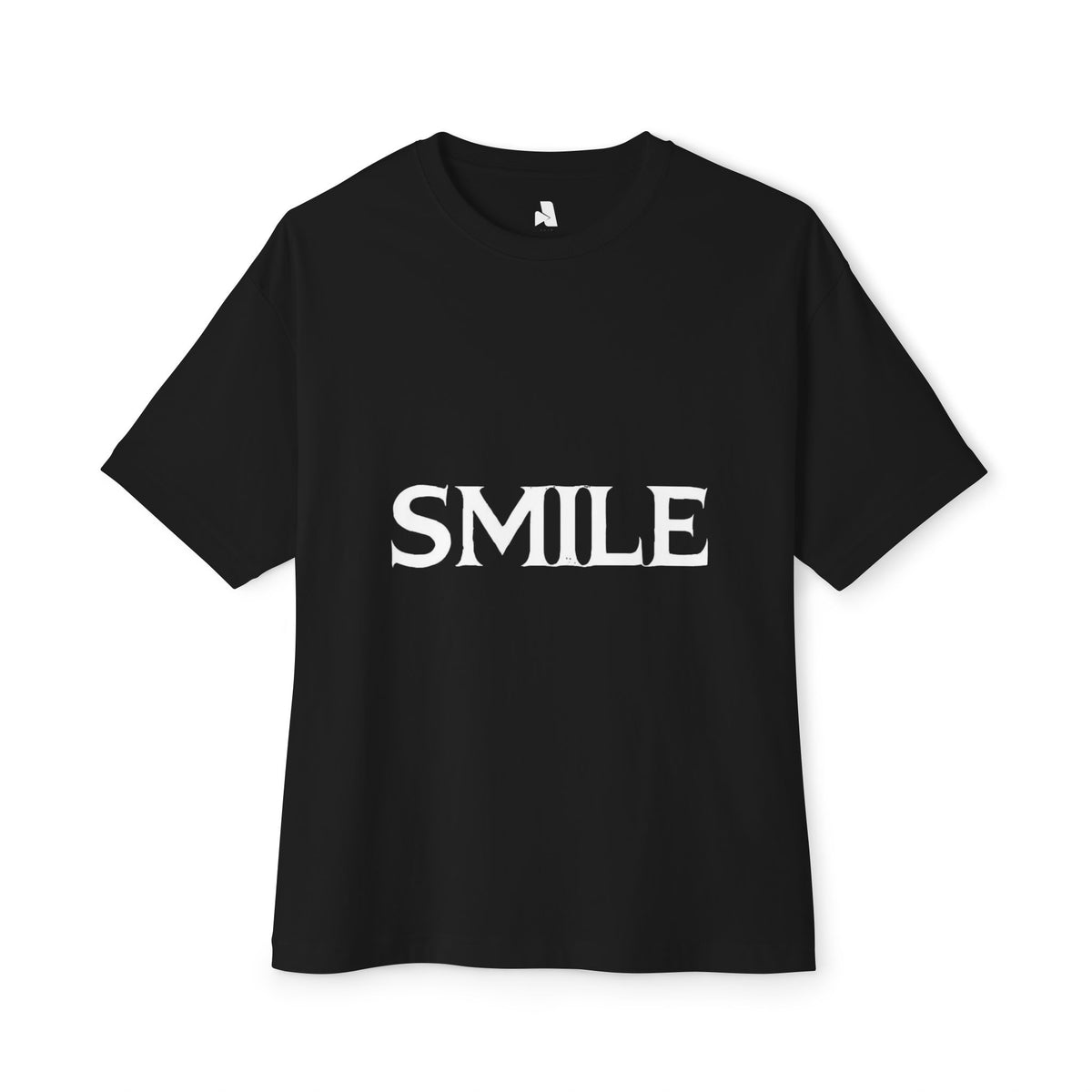 SMILE Graphic Tee — Black Oversized Boxy Shirt with White Gothic Text