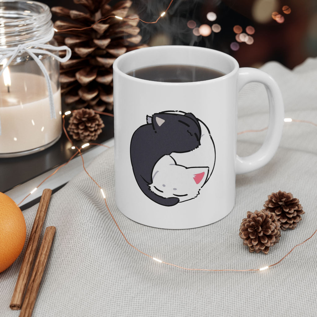 Cat Face Ceramic Mug — Cute Sleeping Kitty Coffee Cup (11oz & 15oz)