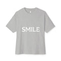 SMILE Graphic Tee — Black Oversized Boxy Shirt with White Gothic Text