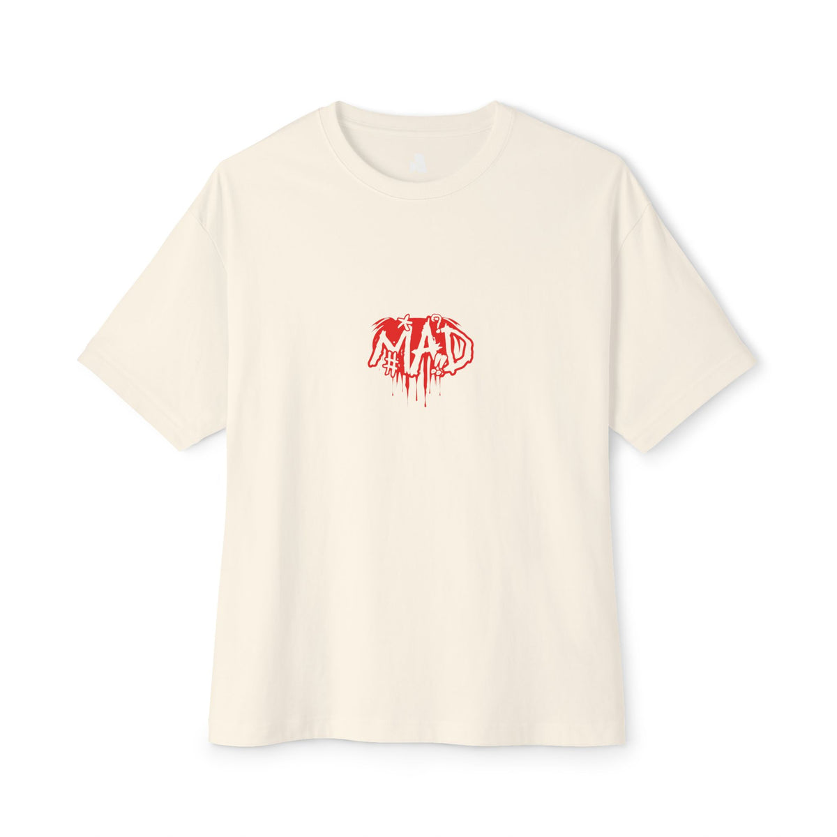 Boxy Tee — Small Red Drip "MAD" Logo Chest Graphic