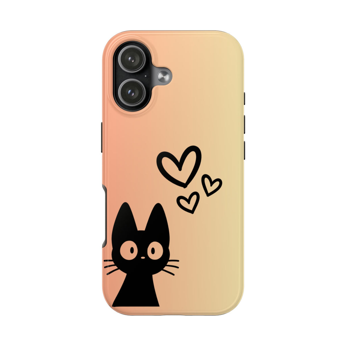 Cat Heart Tough Phone Case — Cute Black Cat on Peach Ombre Protective Phone Cover