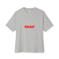 SNAP Graphic Tee — White Oversized Boxy T-Shirt with Bold Red Text