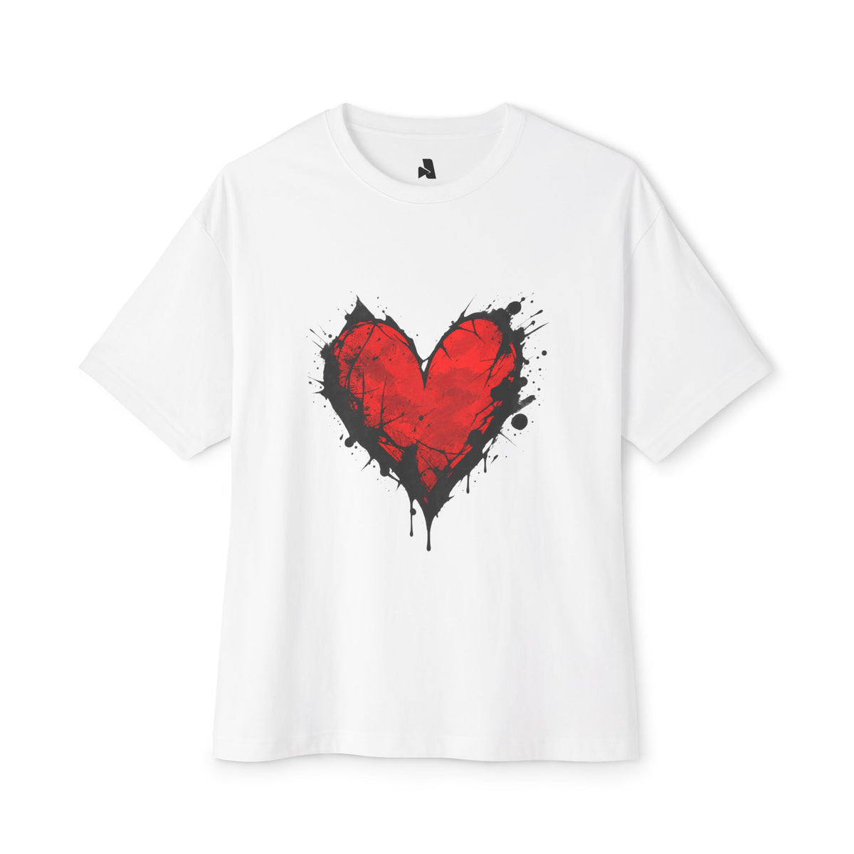 Grunge Red Heart Oversized Tee — Boxy Unisex Graphic T-Shirt