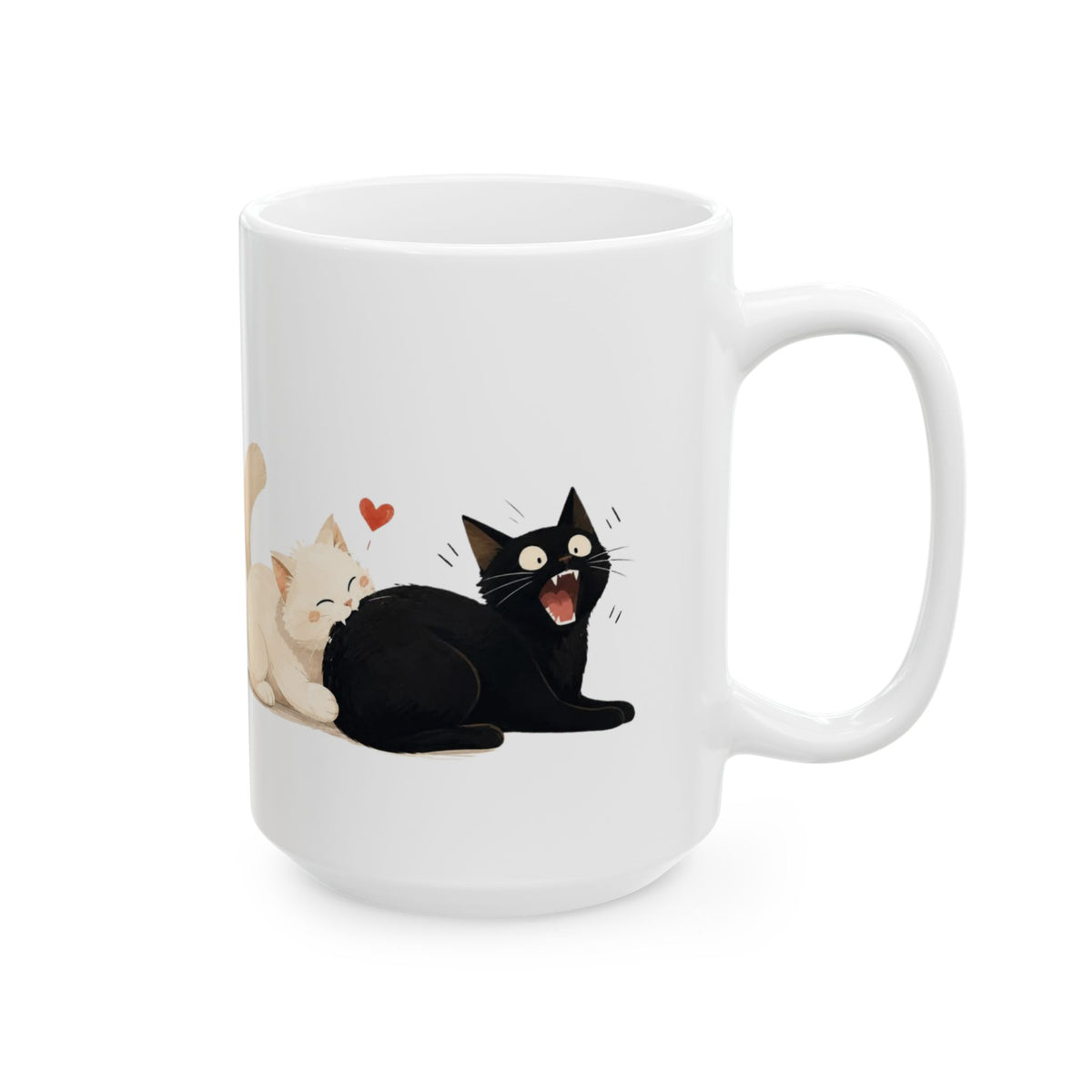 Cute Cats Ceramic Mug – Kissing Cats Illustration Coffee Cup (11oz, 15oz)