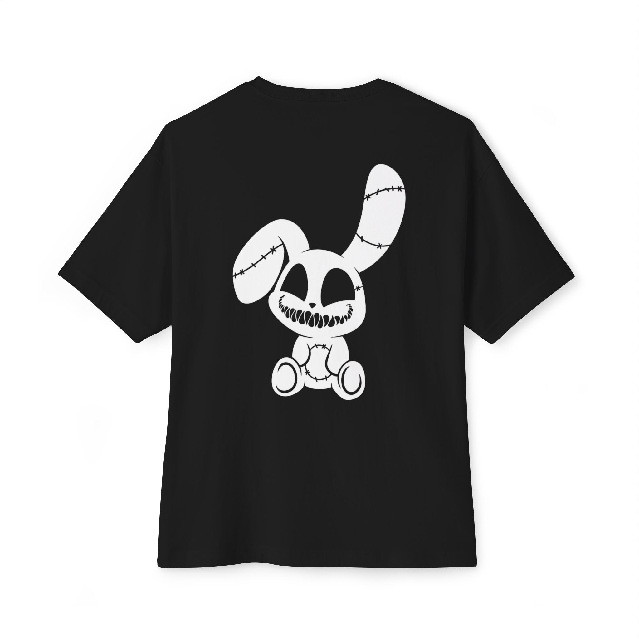 Spooky Grin Tee — Black Oversized Boxy Shirt with Creepy Smile Graphic