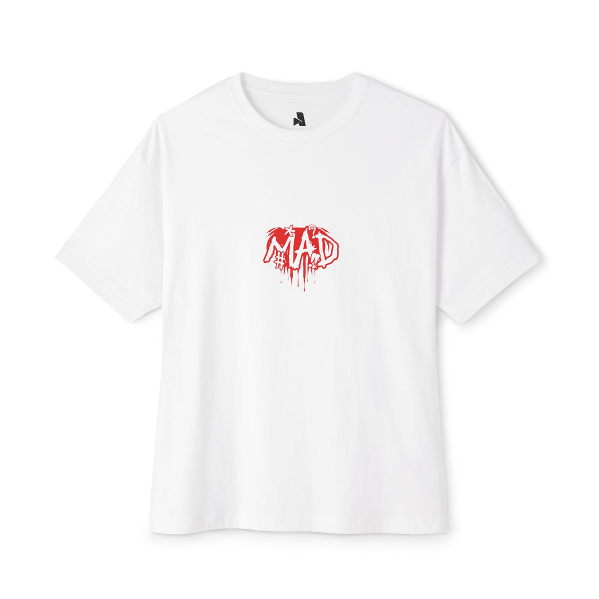 Boxy Tee — Small Red Drip "MAD" Logo Chest Graphic