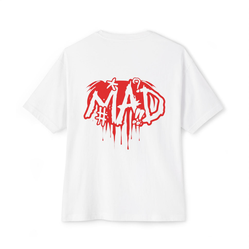 Boxy Tee — Small Red Drip "MAD" Logo Chest Graphic