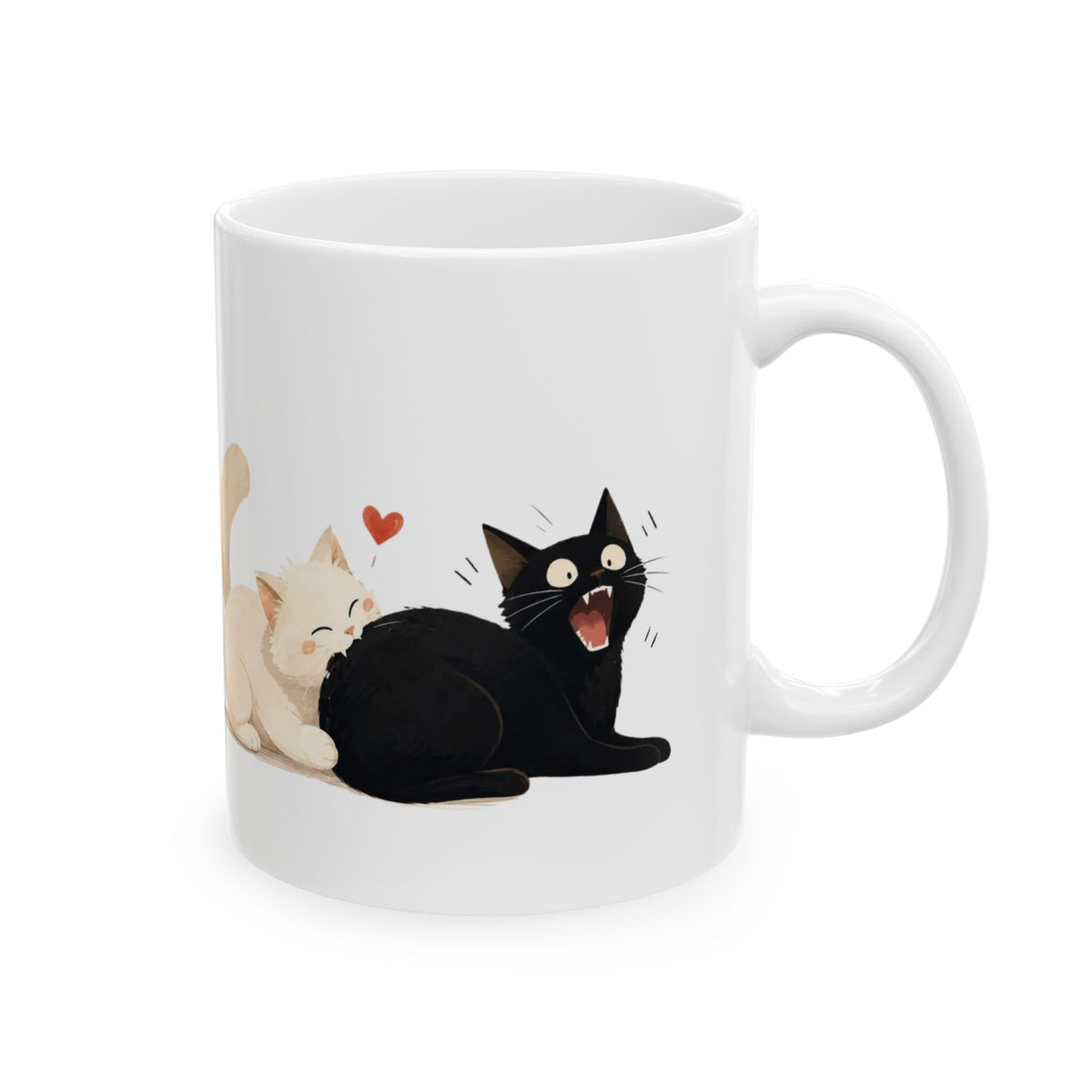 Cute Cats Ceramic Mug – Kissing Cats Illustration Coffee Cup (11oz, 15oz)