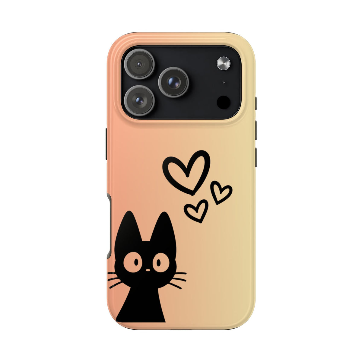 Cat Heart Tough Phone Case — Cute Black Cat on Peach Ombre Protective Phone Cover