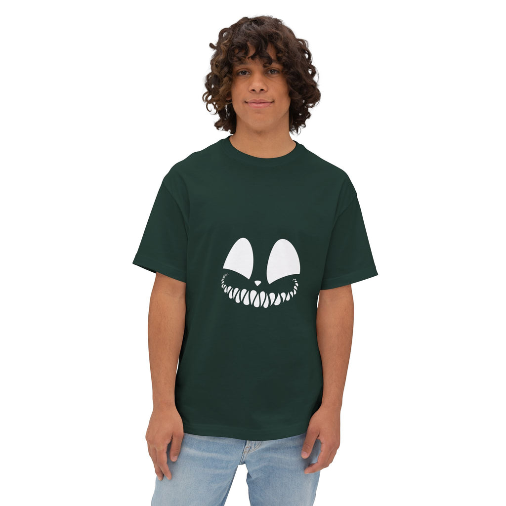 Spooky Grin Tee — Black Oversized Boxy Shirt with Creepy Smile Graphic