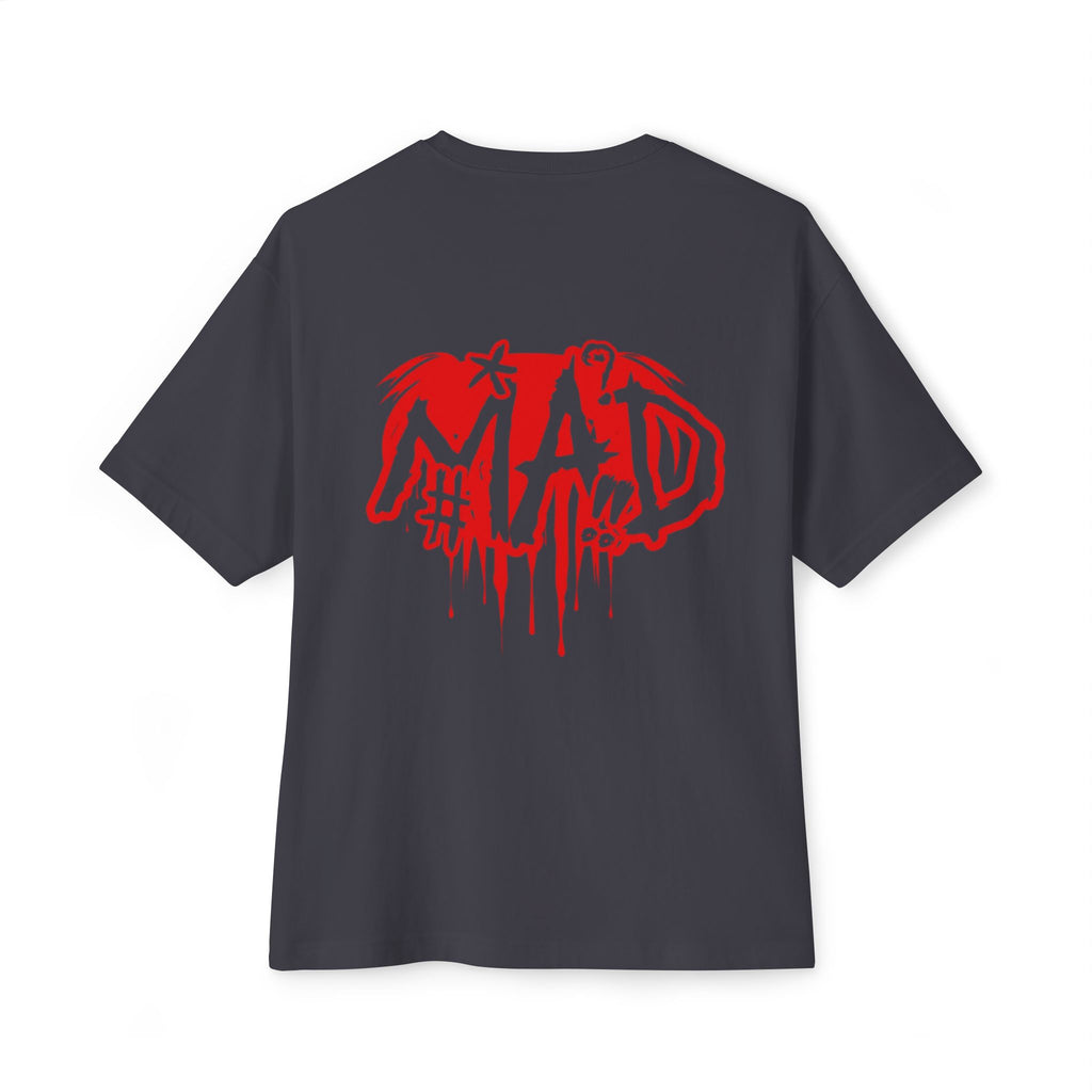 Boxy Tee — Small Red Drip "MAD" Logo Chest Graphic