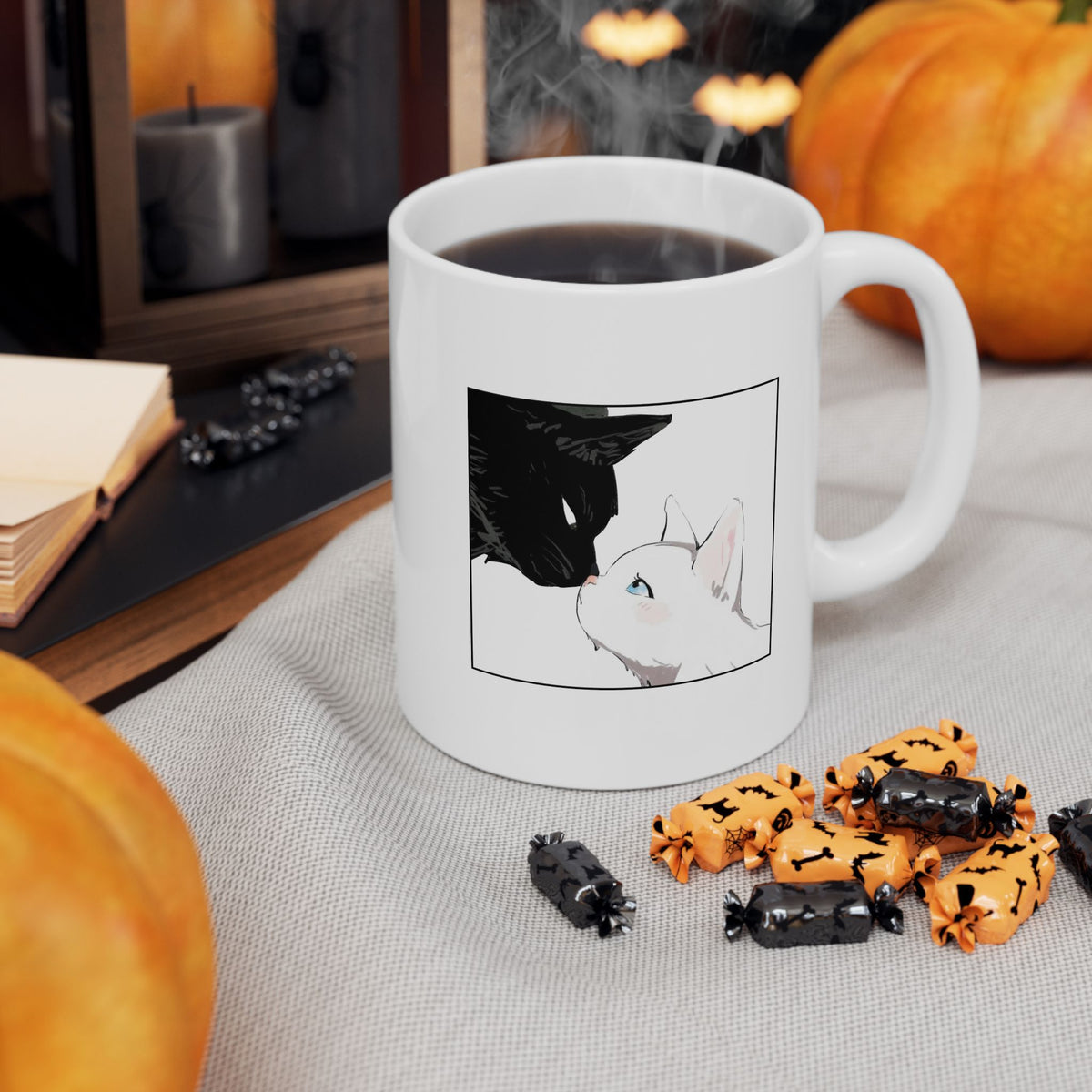 Minimal Cat Sketch Ceramic Mug — Cute Line Art Coffee Cup (11oz, 15oz)